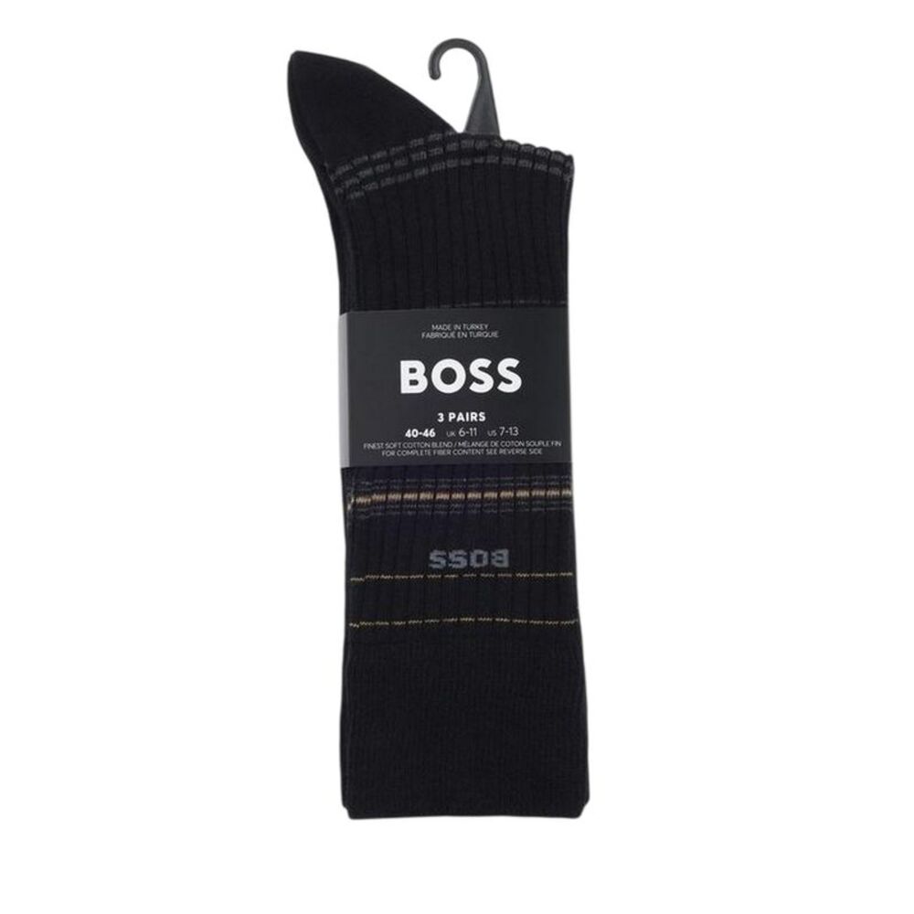 Boss Unisex Adult Stripe Ribbed Socks (Pack of 3) / Black